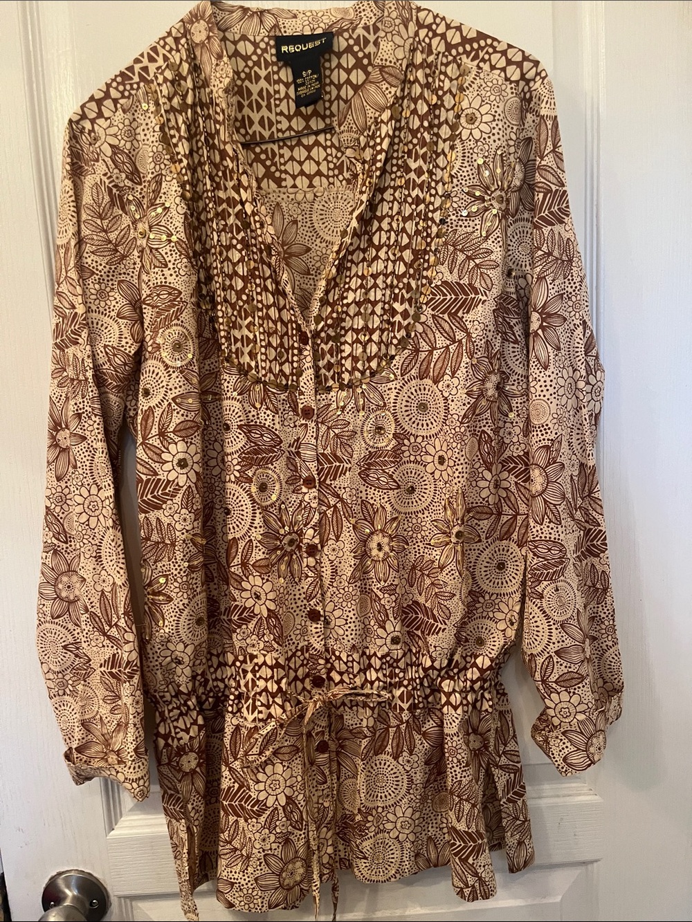 Raga Women's Brown Floral Button-Down Tunic Shirt